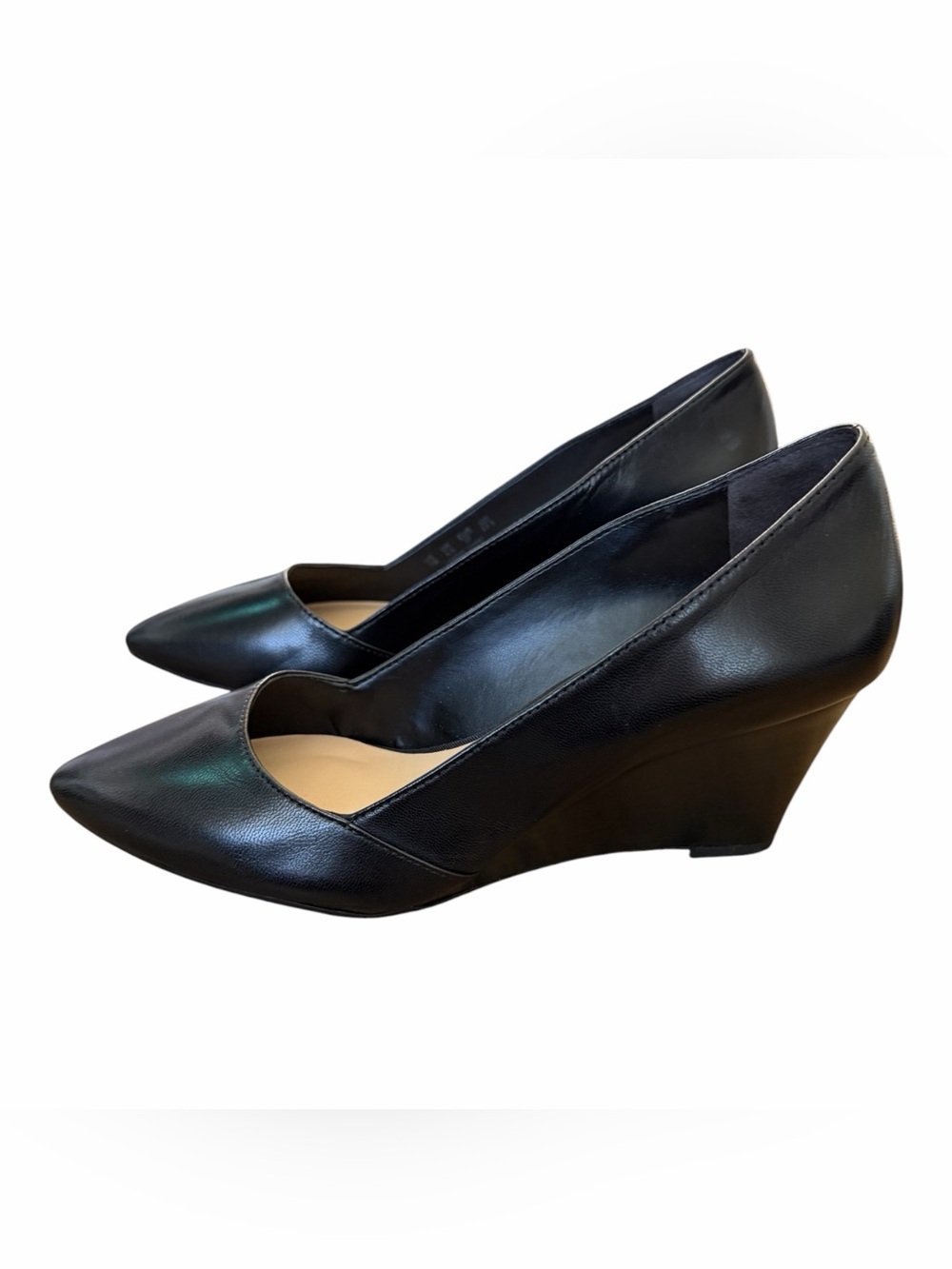 Franco Sarto Black Pointed Toe Wedge Pumps